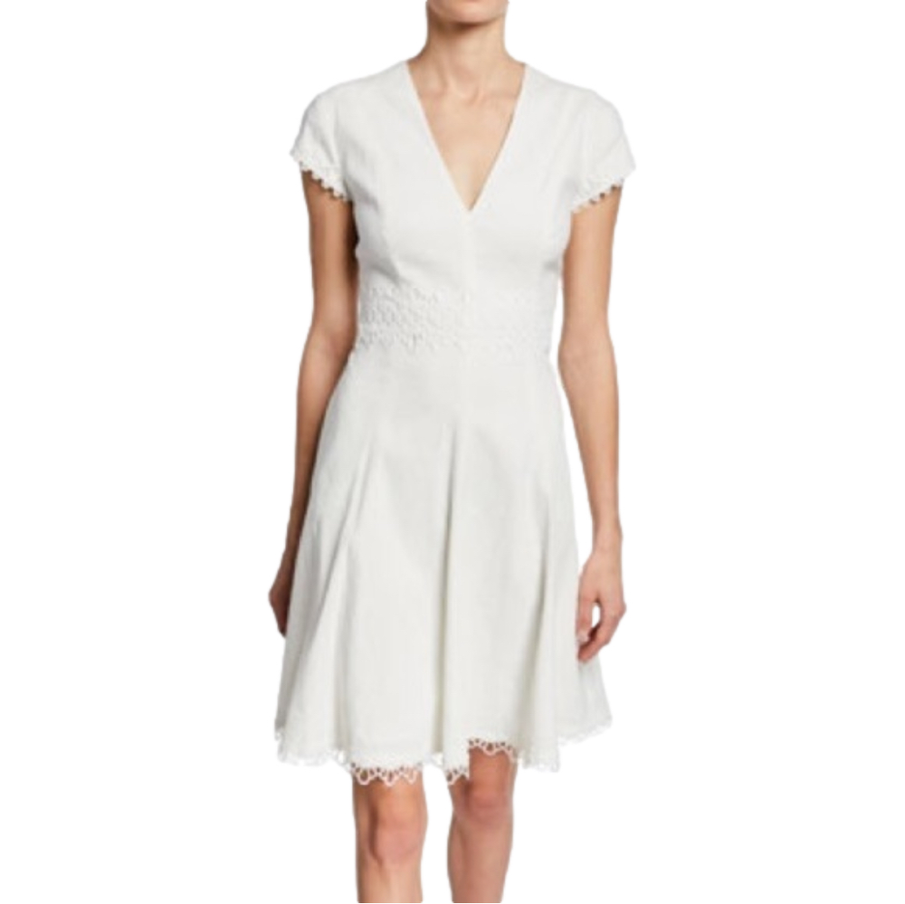 ELIE Tahari Maia V-Neck Cap-Sleeve Dress Lace-Trim